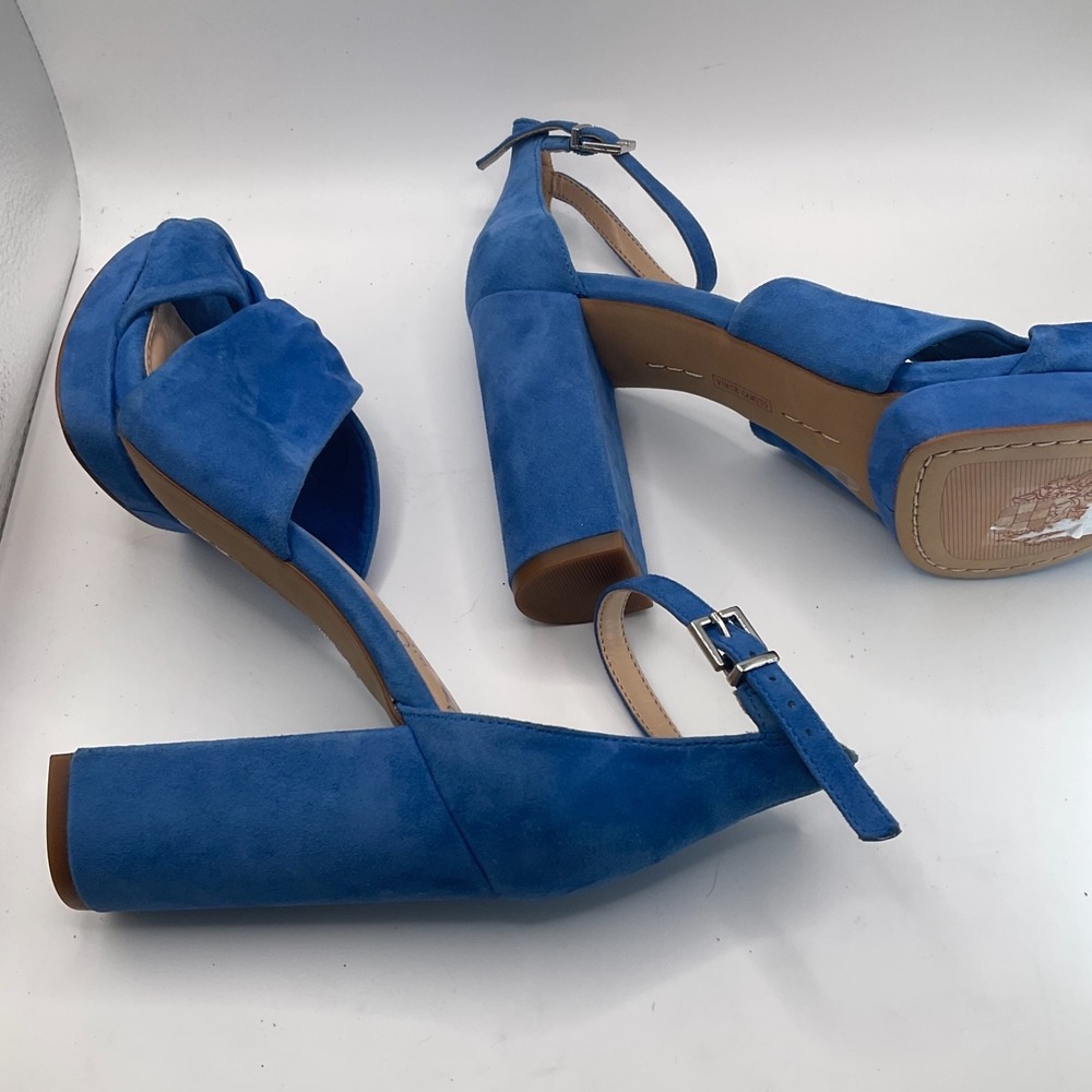 Vince Camuto Corlesta Blue Suede Knotted Dress Sandals Ankle Strap Heels 6.5 New - Picture 5 of 14